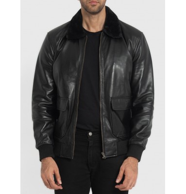 Douglas Black Leather Bomber Jacket